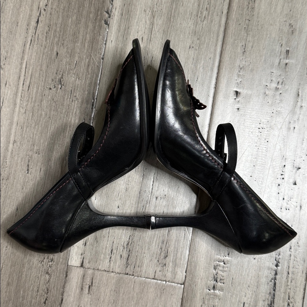 TWO LIPS SUMMER BLACK MARY JANE HEELS BUTTERFLY PEEP TOE VINTAGE Y2K SHOES - Picture 13 of 14